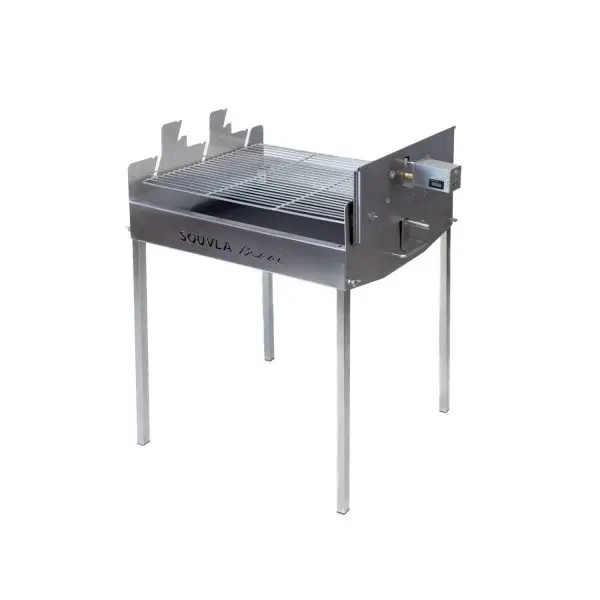 Stainless steel maxi souvla braai with white background