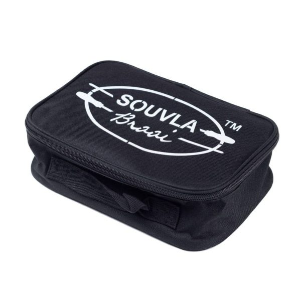 Souvla braai spice and motor pouch closed with white background