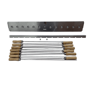 Souvla braai 13 skewer gearbox, 13 souvlaki skewers and skewer rest for deluxe upgrade kit with white background