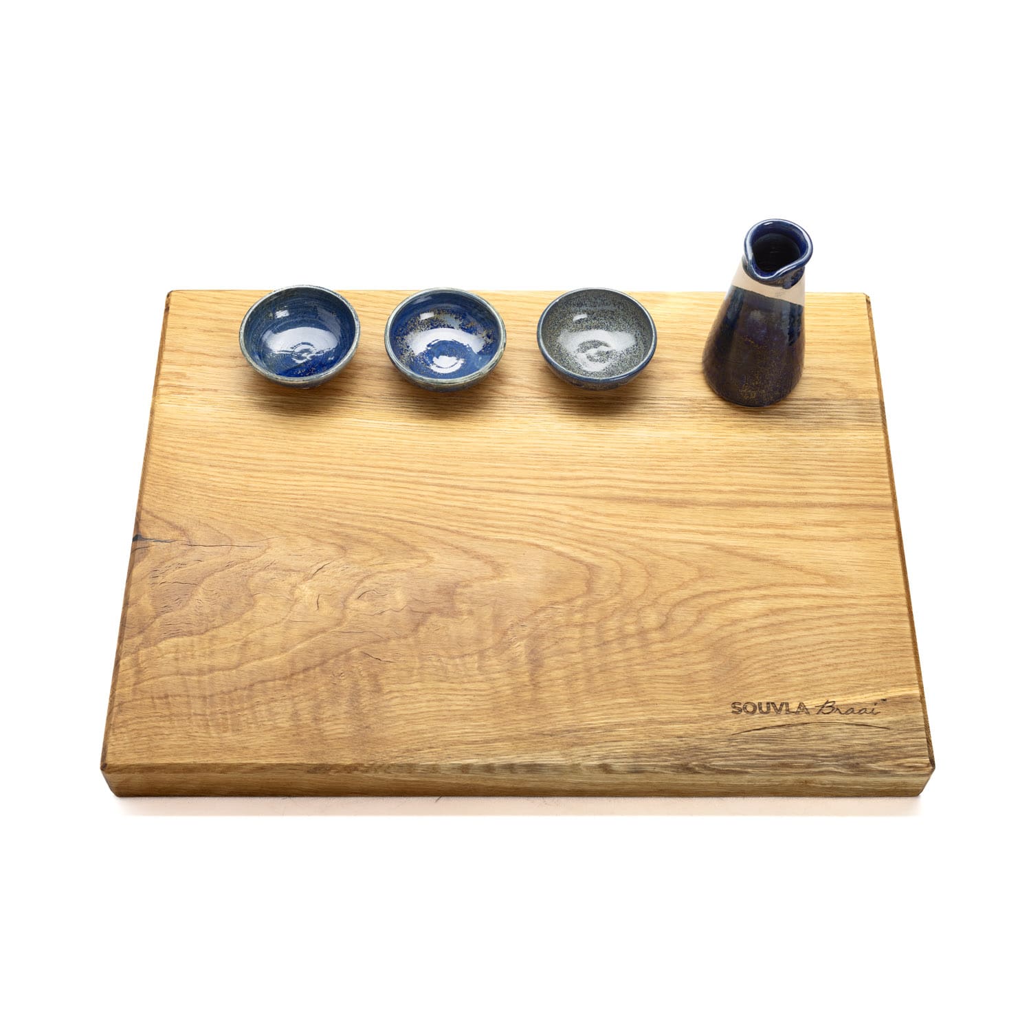 Souvla Braai Oak Chopping Board with bowls on top for decoration